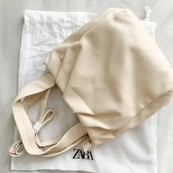 Zara Cream Soft City Bag Faux Leather Shoulder Crossbody - Picture 3 of 5